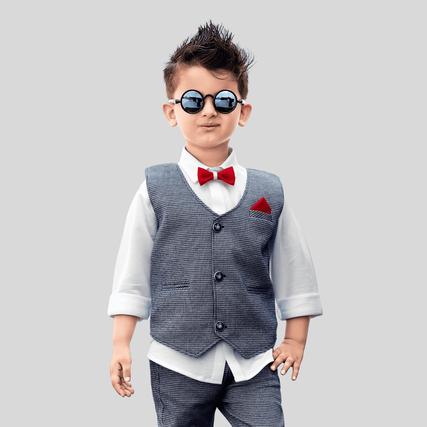 Boys Casual Party Full Sleeves 3 Pcs Suit Set - Blue