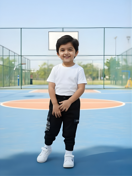 Boy's Stylish Black Cargo Joggers