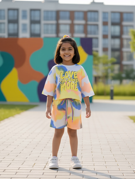Vibrant Love Yourself More Girls' Tie-Dye Co-ord Set.