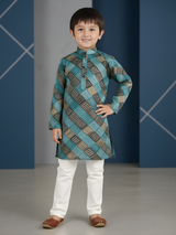 Boys Traditional Printed Chudidar Kurta Set - Blue