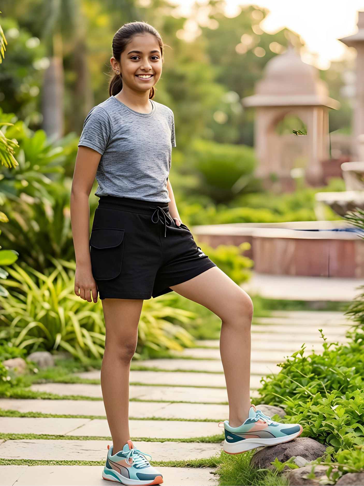 Girls' Versatile Utility-Style Casual Black Shorts