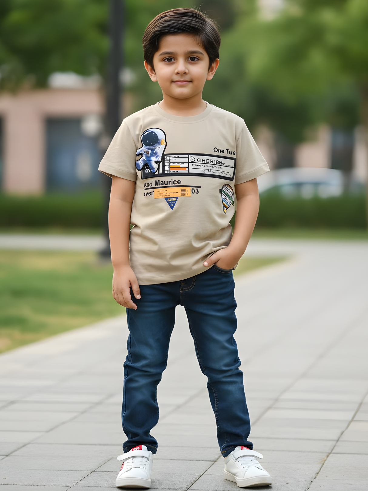Boys' "One Tour" Astronaut Graphic T-Shirt - Cream