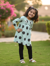 Girls' Mint Green Long-Sleeve Polka Dot Bunny Frock