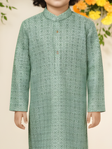 Boys' Mint Green Geometric Print Kurta Pajama Set