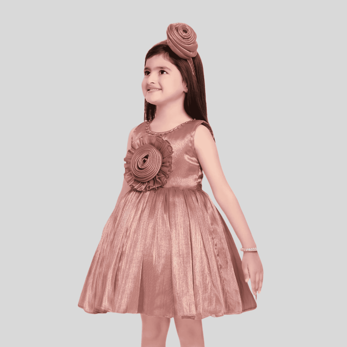 Girls Party Heavy Party Frock with work - Peach