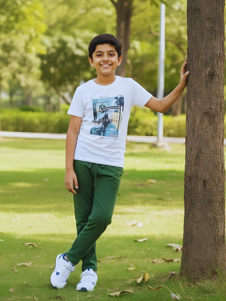 Boys' Casual Green Regular Fit Track Pant