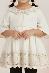 Girls' Vintage-Style Cream Crochet Collar Dress