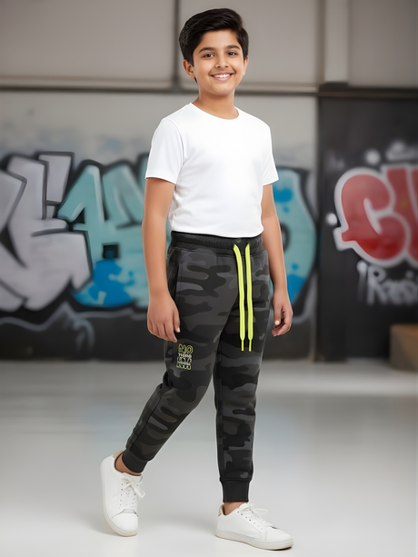 Boys' Dark Grey Camouflage Fleece Joggers.