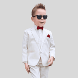 Boys Party 3 Piece Suit With Bow-White