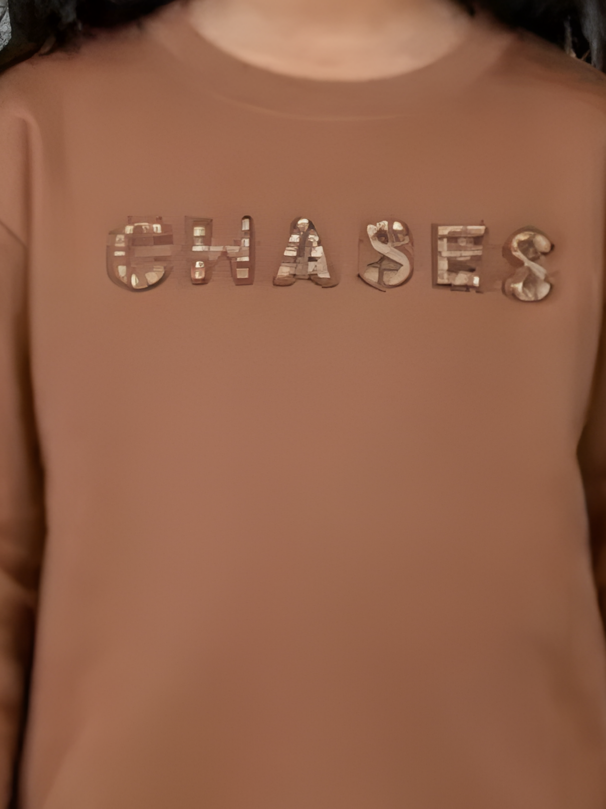 Girls' Brown "CHASES" Graphic Long Sleeve T-Shirt