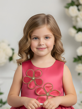 Girls' Hot Pink Shimmer Sleeveless Party Frock with Butterfly Flower .