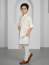 Boys' Classic Cream Solid Kurta and Pajama Set