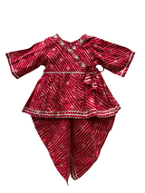 Baby Girl's Traditional Girls Ethnic Wear - Red Striped Kurti with Dupatta