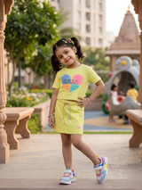 Girls' Vibrant Yellow Heart Graphic Skirt Co-ord Set
