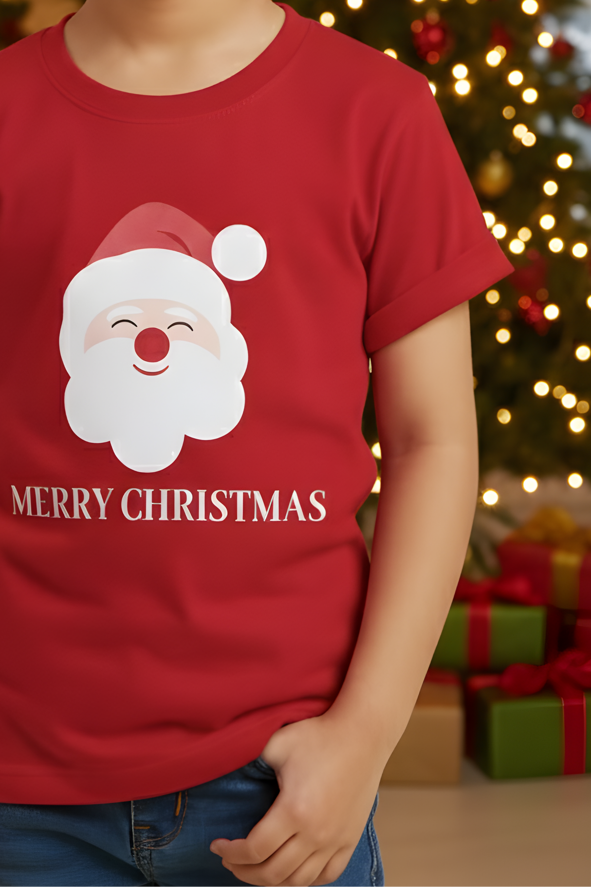 Boys' Red Santa Claus Graphic "Merry Christmas" T-Shirt