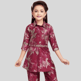 Girls Traditional 3/4th Sleeves Pant Set - Maroon