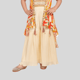 Girls Traditional Sleeves Less Sharara Set - Cream