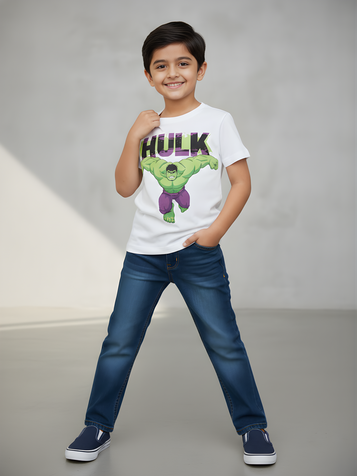 Kids' Marvel Hulk Graphic T-Shirt - White Cotton Tee.