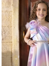Girls Party Satin Western Gown With Work - Purple
