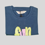 Girls' Graphic T-Shirt – “Fun & Fresh” Bold Color Block Print - Blue