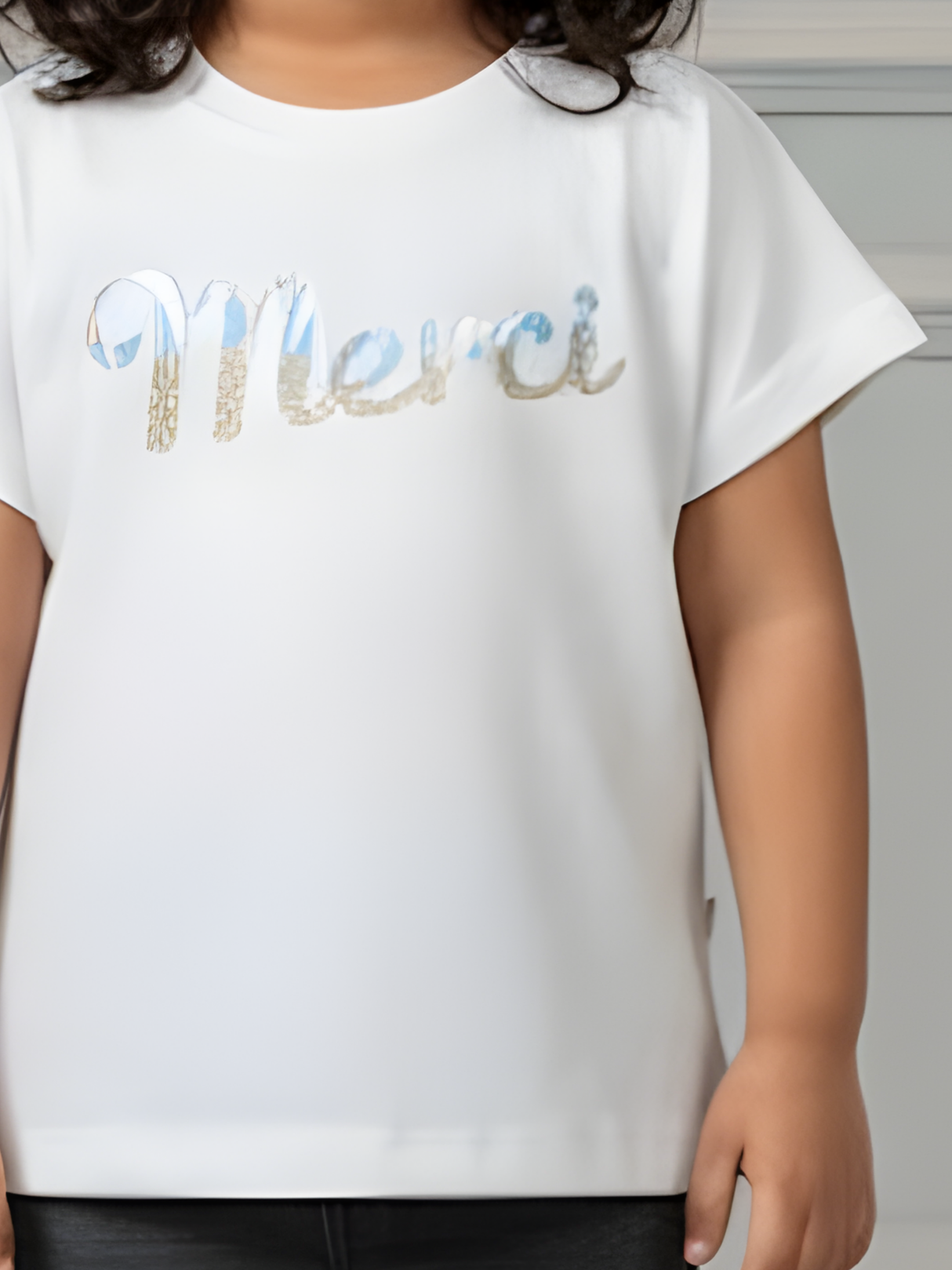 Girls White "Merci" Graphic Ribbed Tee