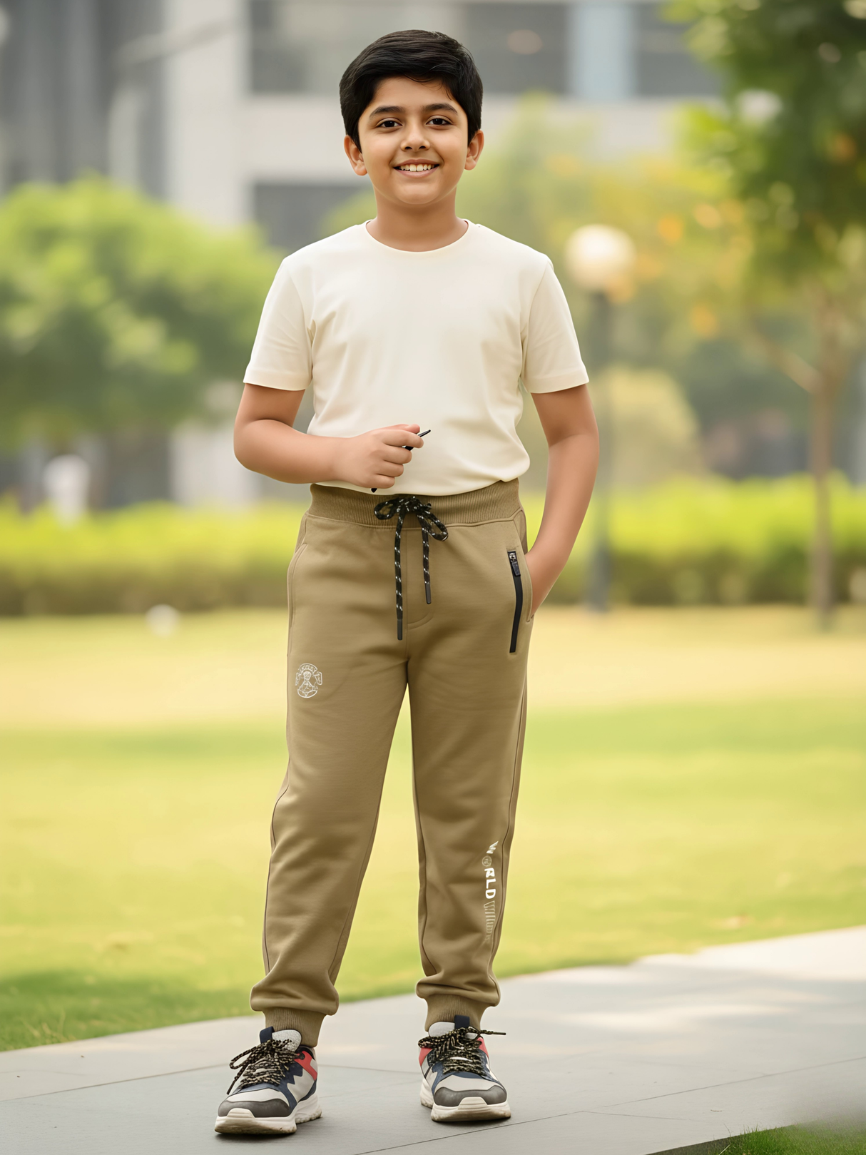 Boys Khaki Comfort-Fit Active Joggers