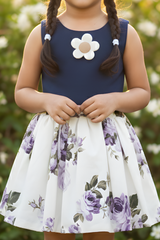 Navy & Cream Floral Cropped Top and Skirt Set for Girls