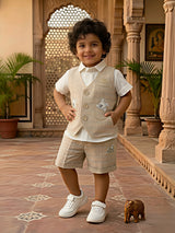 Boys Brown Textured Waistcoat & Shorts Set