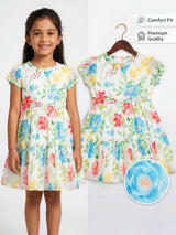 Girls Blue Floral Meadow Cotton Frock