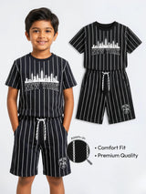 Boys Black New York Pinstripe Cotton Co-ord Set.