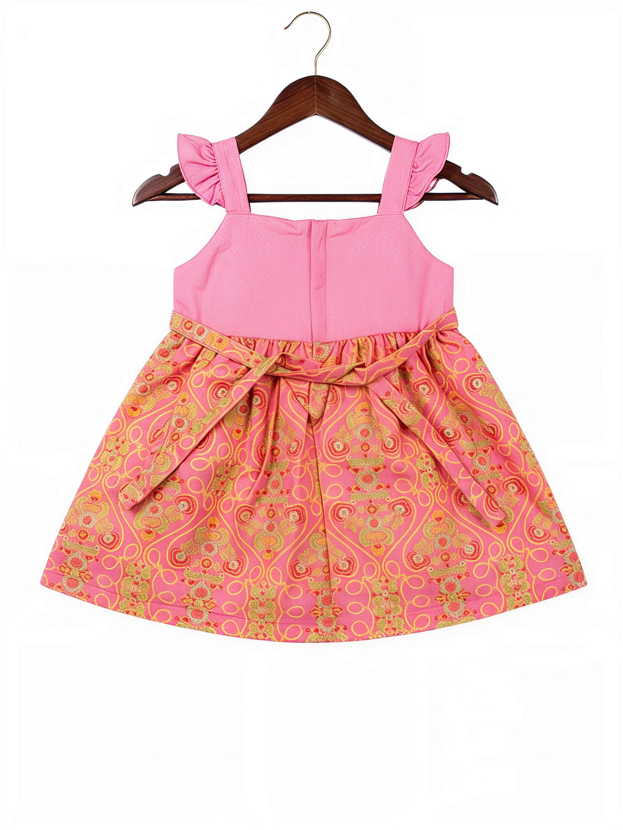 Pink Floral Brocade Girls' Festive Frock