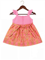 Pink Floral Brocade Girls' Festive Frock