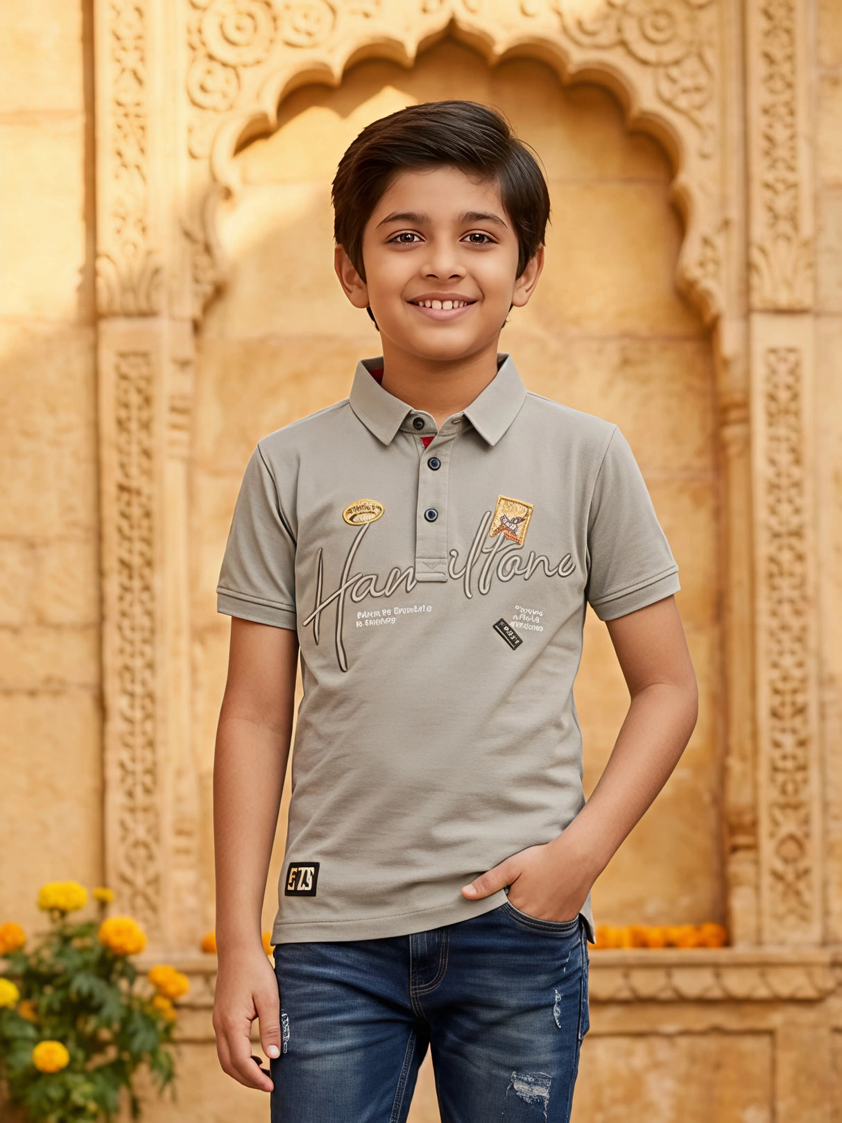 Boys Classic Grey Polo T-Shirt - Premium Cotton Blend