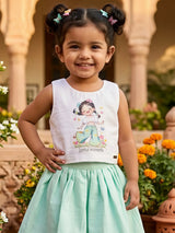 Girls' Mint Green Pleated Skirt & Graphic Tank Set