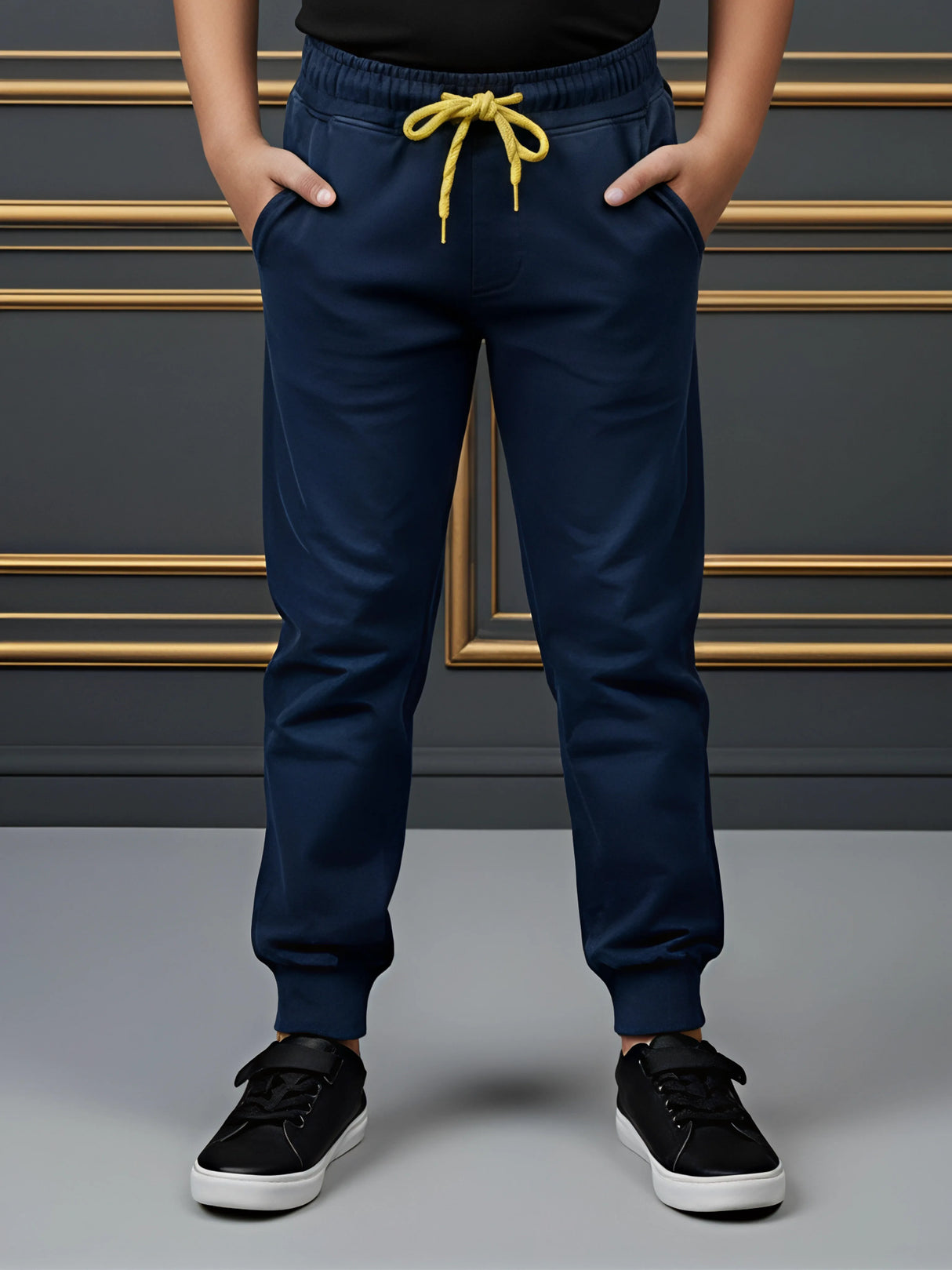 Boys' Navy Blue Comfort Fit Joggers with Contrast Drawstring