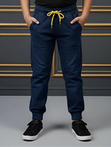 Boys' Navy Blue Comfort Fit Joggers with Contrast Drawstring