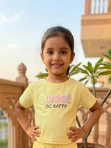 Girls Yellow "Sweet" Graphic Cotton Co-ord Set