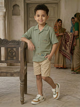 Boys Sage Green Textured Cotton Co-ord Set