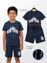 Boys Navy Blue New York Striped Co-ord Set.