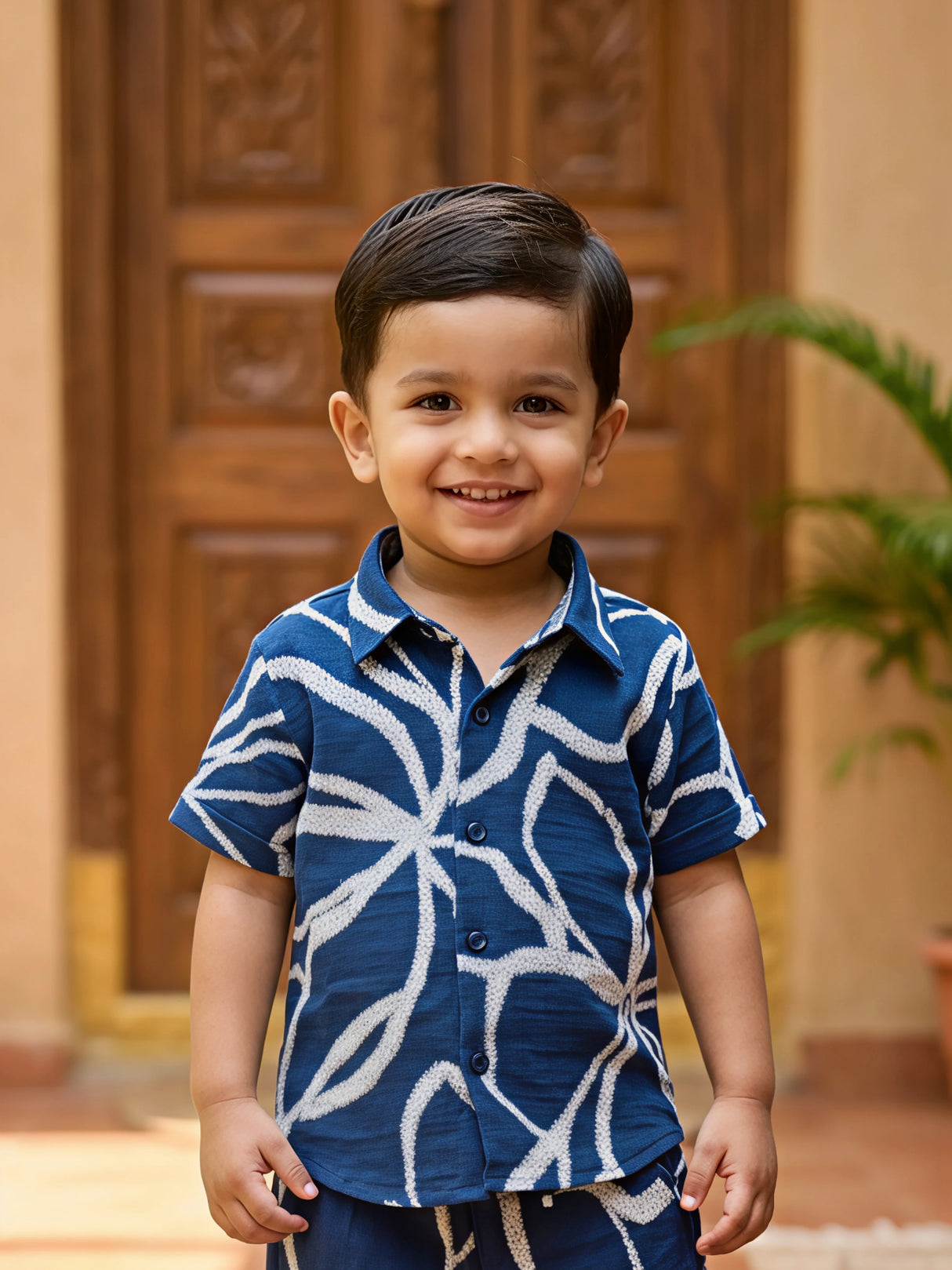 Navy Blue Abstract Print Boys Co-ord Set.