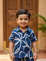 Navy Blue Abstract Print Boys Co-ord Set.