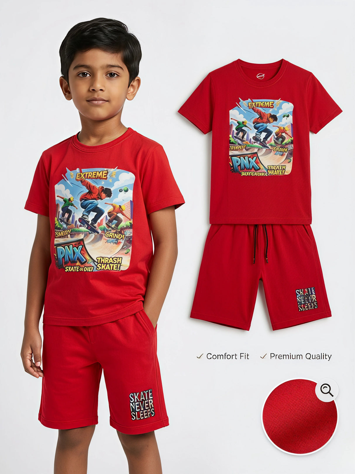 Boys Red Extreme Skate Graphic Co-ord Set.