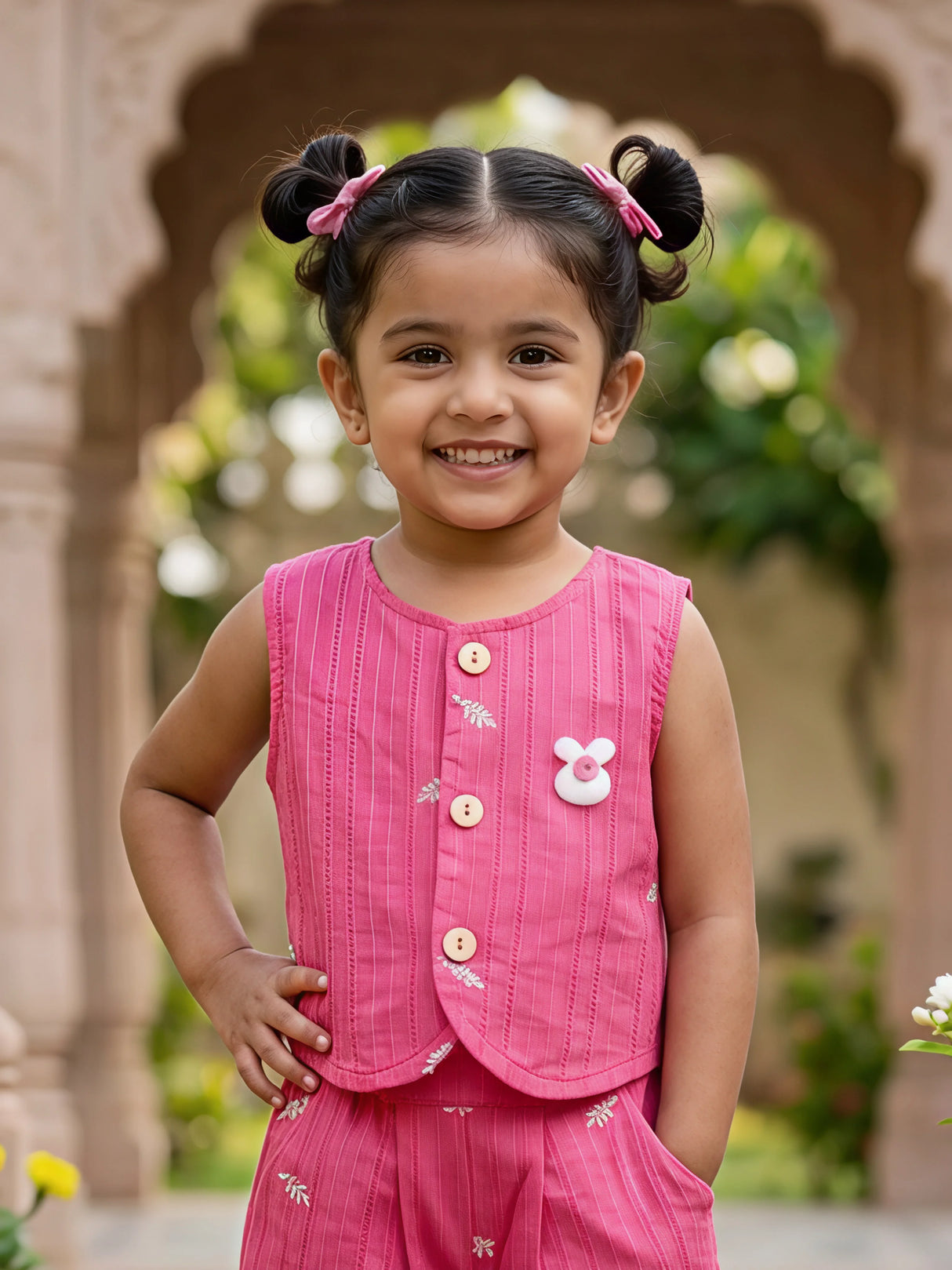 Girls' Fuchsia Pink Cotton Vest & Shorts Co-ord Set