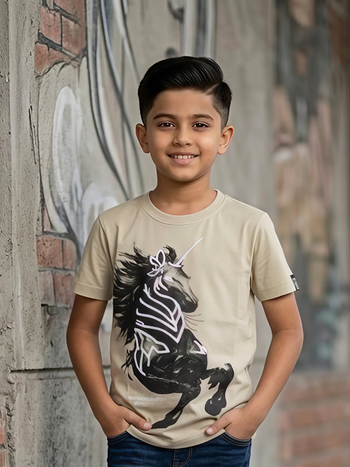 Boys Sage Green Unicorn Graphic T-Shirt