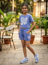 Girls' Purple "Enjoy" Sporty Coordinate Set - 2-Piece Crop Top & Cargo Shorts