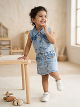 Girls' Sleeveless Denim Vest and Button-Front Skirt Co-ord Set - Light Blue