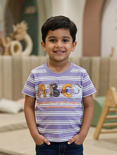 Boys Purple Striped ABC Graphic T-Shirt