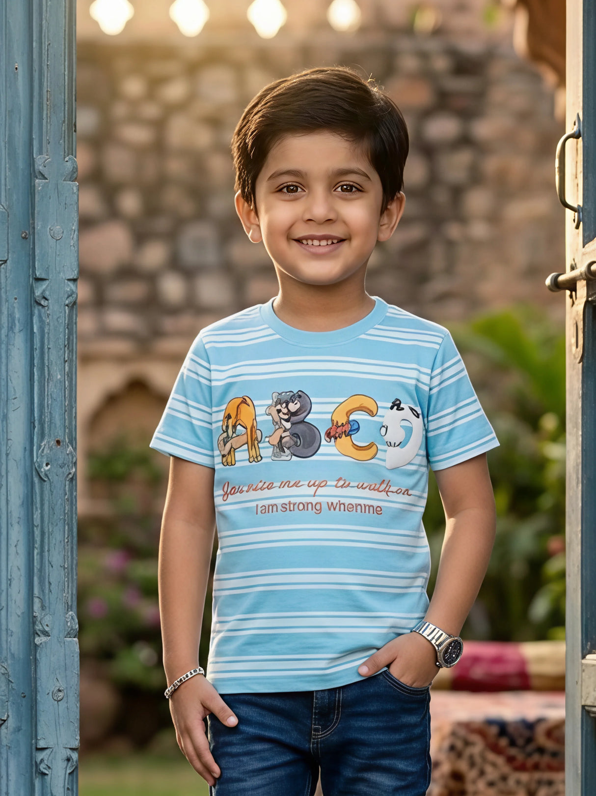 Boys Maroon Alphabet Graphic Cotton T-Shirt