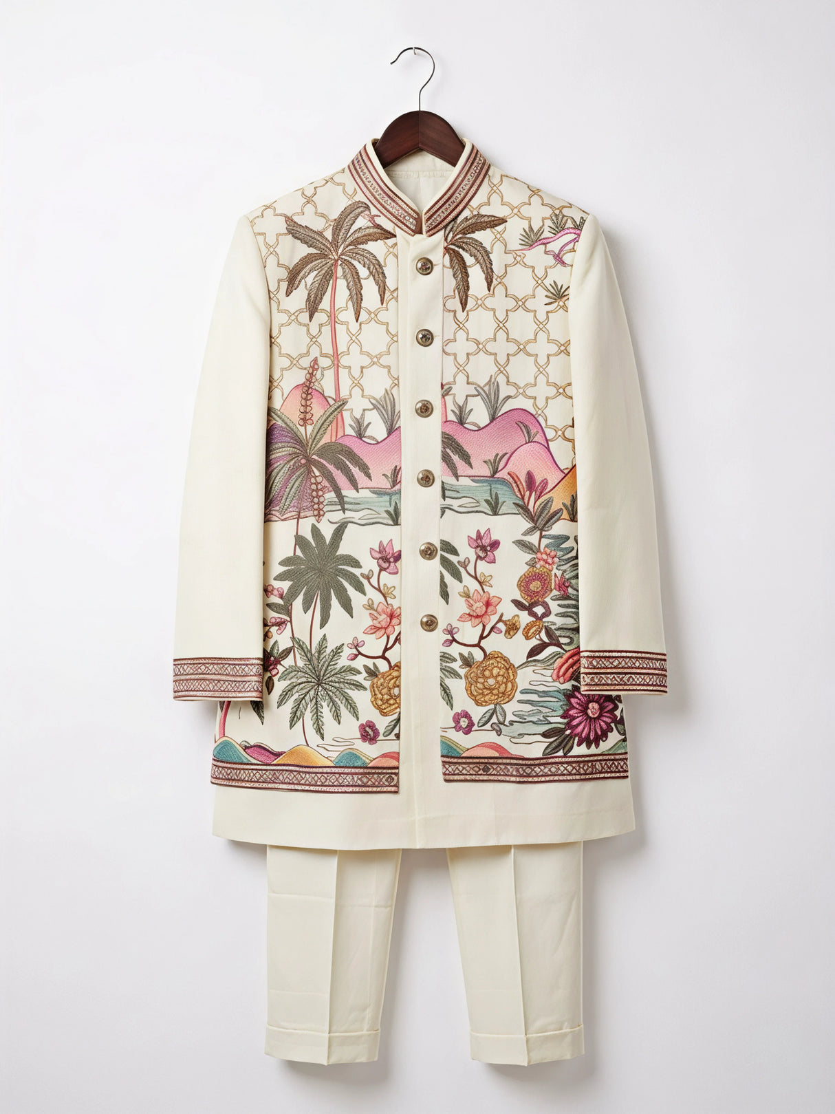 Boys Elegant Cream Embroidered Sherwani Set
