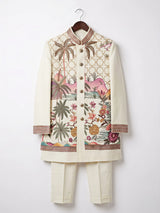 Boys Elegant Cream Embroidered Sherwani Set
